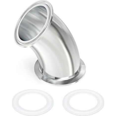 1 Piece 45 Degree Elbow, 304 Stainless Steel Sanitary Fittings for 2-1/2" (64MM) OD Tube, 2.5" (77.5MM) Clamp Flange with Silicone Gaskets (1/5)