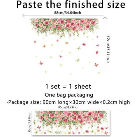 Stickers Muraux Fleurs Pivoines Autocollant Mural Feuilles Vertes Rose Papillon Deco Stickers Salle de Bain Cuisine Bébé Décoration (1/4)