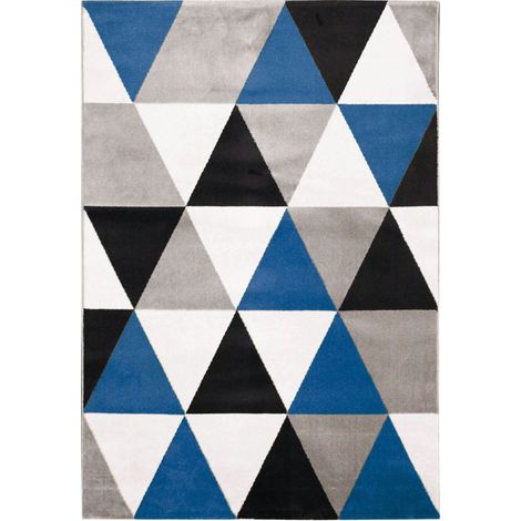 GEO SCANDI - Tapis toucher laineux motif triangles bleu 150x220 (1/4)