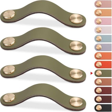 4pcs Poignée Meuble Cuir, Bouton Porte Placard Poignee Cuir Bouton de Tiroir, Poignee de Meuble Vintage pour Armoires, Commode, Cuisine, Salle de Bain (Vert, 96mm) (1/4)