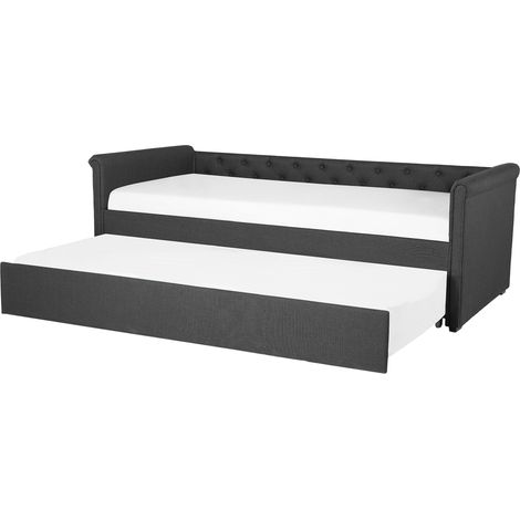 Cama nido tapizada gris oscuro 80 x 200 cm con somier y cabecero acolchado Libourne