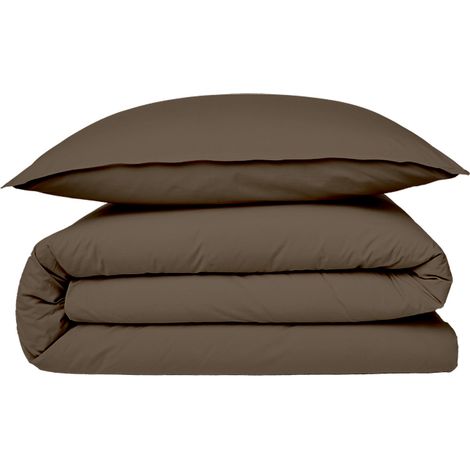 Housse de couette en coton 57 fils unie taupe 260x240cm