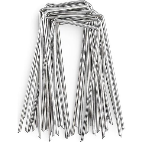 Lot de 20 piquets d'ancrage au sol Ø 2,5 mm x 100 mm - Piquets stables - Piquets de sol - Piquets en métal en forme de U - Pour non-tissé de jardin - Toile anti-mauvaises herbes (1/5)