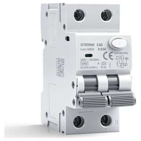 Disjoncteur différentiel 30mA 40A 1P+N Type A interrupteur différentiel RCBO 6kA MCB disjoncteurs de courant résiduel AC230V Protection contre les surcharges et les courts circuits GYR9NM (1/5)