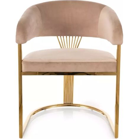Chaise velours beige pieds dorés en acier inoxydable design arrondi luxe MOLIN