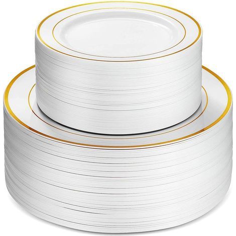Lot 50 Assiettes en Plastique Argent et Doré, 25x 15cm + 25x 23cm pour Fête (1/4)