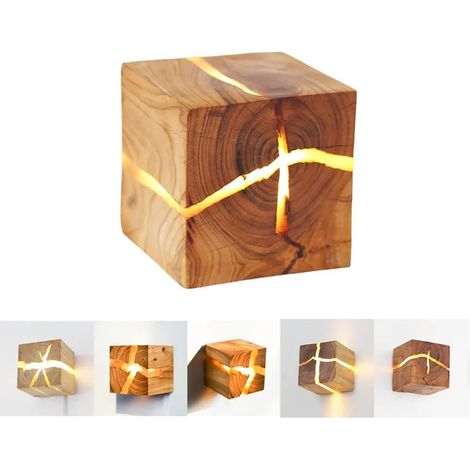 ZOLGINAH Aplique de pared de madera vintage LED 5W Lámpara de pared creativa Lámpara de noche Iluminación de grietas aleatorias Aplique de interior para dormitorio Sala de estar Comedor Pasillo Luces (1/5)
