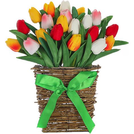 Künstliche tulpenförmige Wanddekoration, mehrfarbiger tulpenförmiger Wandblumenkorb (1/2)