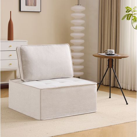 Poltrona relax, divano da 1 posto, in tessuto di lino, struttura in compensato, beige (1/5)