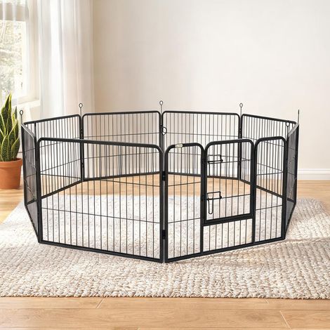 Barrière pour chien 8 panneaux acier fonction porte preto en aço (1/5)