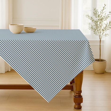 Gestreifte Tischdecke 100x140 cm Marineblau, Rechteckig, Polyester, Abwaschbar