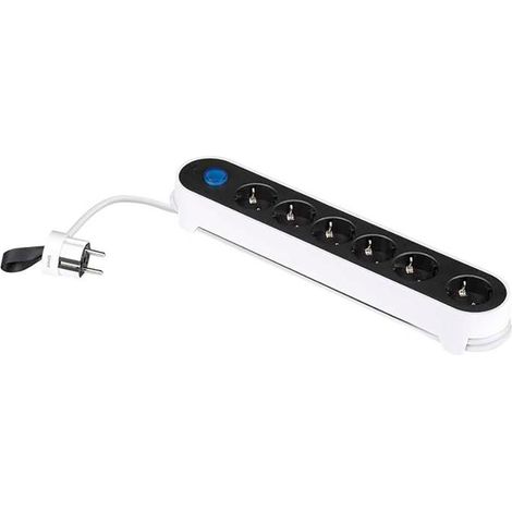 Multiprise, 6 Prises, Schuko 2p+t, 16 A 250 V, 1,4 M Câble, Avec Interrupteur Au Pied, Bicolore, Blister