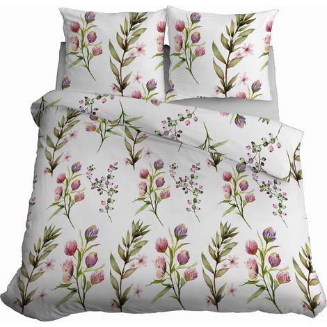 Linge de lit en satin 160x200 cm, motif fleurs printanières (1/5)
