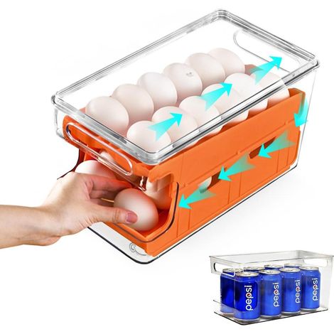 Eierspender, Eieraufbewahrungsbox mit Rollbrett für 24 Eier, lebensmittelechter PET-Kunststoff, leicht zu reinigen, Eierhalter für Kühlschränke. (1/5)