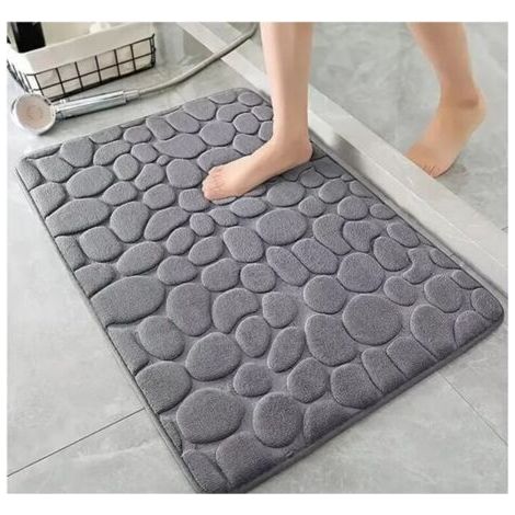 Tapis de bain, antidérapant, super absorbant, adapté pour salle de bain, douche, baignoire - 40x60 cm (gris) (1/5)