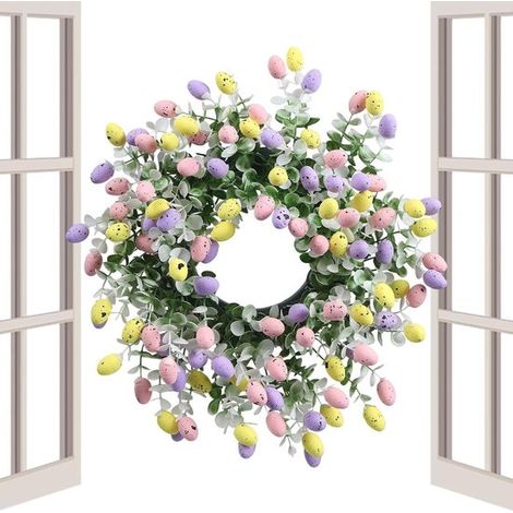 Couronne de Pâques - décoration d'œuf artificiel de 38 cm de grand format - couronne d'œufs de Pâques colorée (1/5)