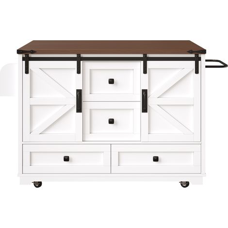 Carrito de cocina multifuncional con tablero abatible, blanco, MDF y metal (1/5)