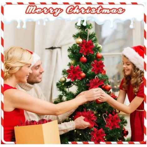12 PCS Fleurs de de Noël Fleurs pour Sapin de Noël Rouge Fleurs de Noël Artificielles Deco Fleur de Noël avec (1/4)