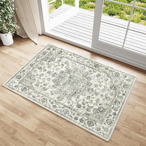 Vert Vintage Tapis Entree 60x90cm Rug Lavable en Machine Petit Rugs,Antidérapant Chambre Enfant Carpets,Descente de Lit,Cuisine,Interieur Doux Poil Ras,Salle de Jeux Carpet (1/5)