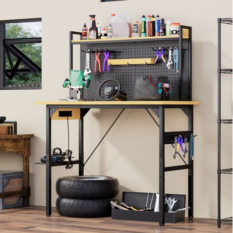 Bureau réglable 120 cm 700 kg roulettes bois noir OKMYHOME (1/5)