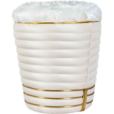 Tabouret en Tissu "Doric" 50cm Ivoire & Or (1/5)