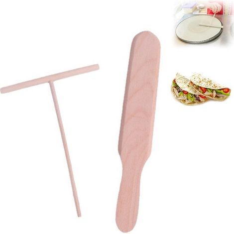 Ensemble de 2 spatules à crêpes en bois, spatules en forme de T pour étaler la pâte, spatules à crêpes, spatules à hamburgers, ustensiles de cuisine, ustensiles de cuisson pour crêpes, P (1/5)