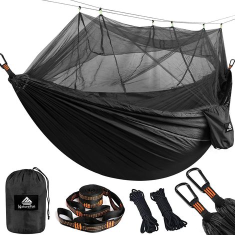 Hamaca ultraligera para viajes y acampada, 260 x 140 cm, color negro (1/5)