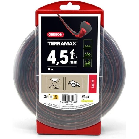 Oregon – Fil débroussailleuse TERRAMAX 4,5 mm – Longueur 111 m – Résistant à l'usure et aux chocs – Coupe nette pour terrains rocailleux (1/3)