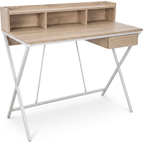 Computertisch Schreibtisch Industrial Eiche Sonoma FLEXO 100 cm 1 Schublade 1 Ablage Weiße Beine (1/5)