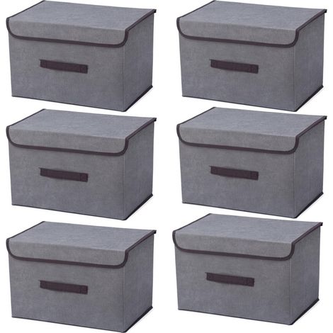 6 Boîte de Rangement avec Couvercle,Sac de Rangement,Pliable Rangement Tissu pliable avec Couvercle, Panier de Rangement,Coffre à Jouets pour Jouets,Vêtements (Gris, 36×23×24 cm) (1/5)