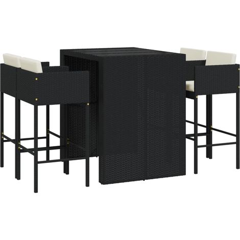 5 Piece Garden Bar Set with Cushions Black Poly Rattan vidaXL (1/5)