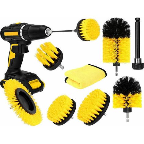 Set de 8 brosses de nettoyage électrique pour salle de bain, accessoires de polissage pour perceuse, kit de lavage pour jantes et pneus de voiture, embouts rotatifs pour récurage en profondeur (1/5)