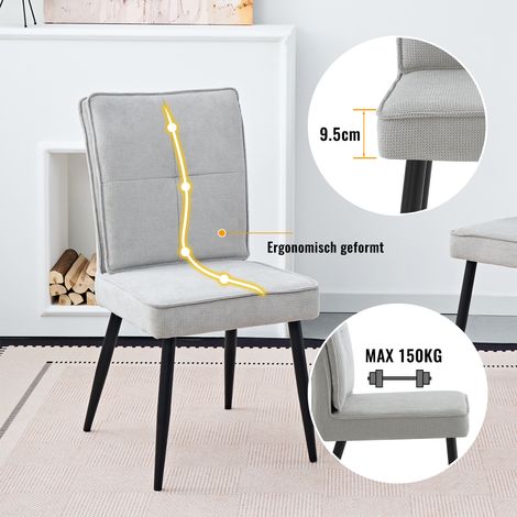 Lot de 2 chaises de salle à manger à piètement métallique, sièges rembourrés en tissu velours pied-de-poule, fauteuils de cuisine pour séjour et salle à manger, gris clair (1/5)