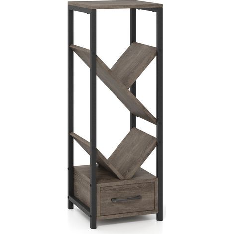Librería en forma de árbol con cajón y marco de metal Estante derecho de 4 niveles Estante de oficina
