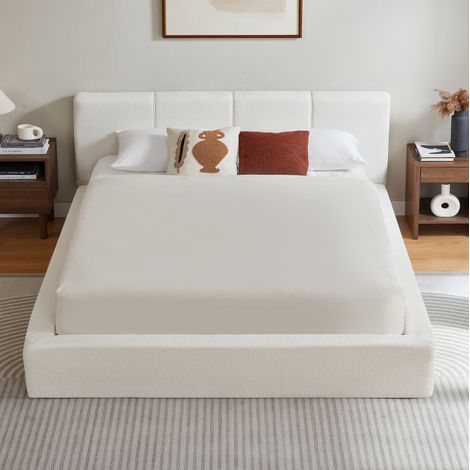 Letto matrimoniale 160x200 cm, supporto rinforzato, design minimalista, schiuma, bianco crema (1/5)