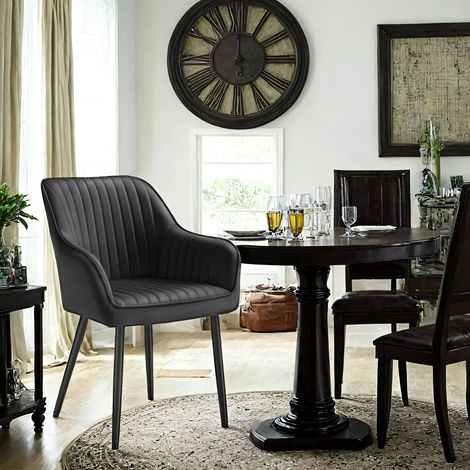 Chaise Salle à Manger, Fauteuil en Velours, Rembourrée, avec Accoudoirs, Charge Max. 120 kg, Pieds en Métal, pour Salle à Manger, Noir (1/5)