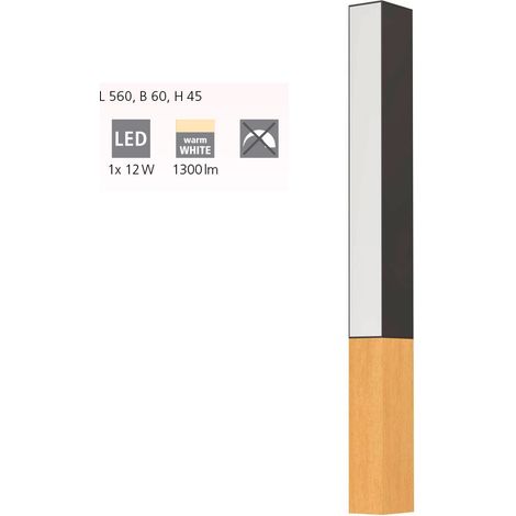 Lampe murale Tudons aluminium, acier, bois noir, LED brun 1x12W 3000K L: 56 cm B: 6 cm H: 4,5 cm (1/4)