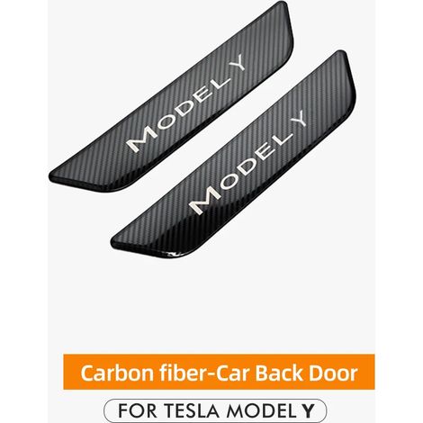 Seuil de porte décoratif (dos en fibre de carbone) pour Tesla Model Y 2023 protection de pédales accessoires auto motif carbone (1/3)