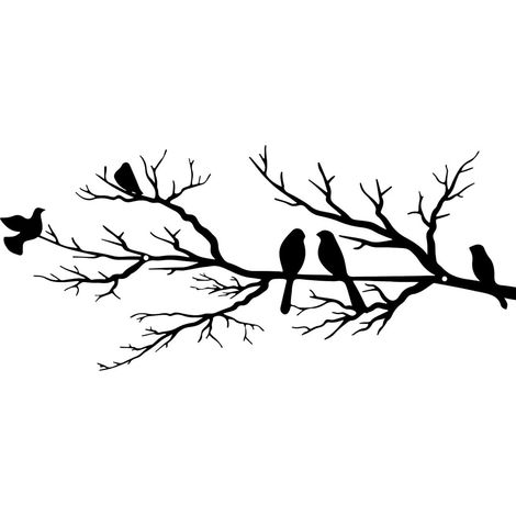 Décoration Murale Extérieure - Silhouette Oiseaux Sur Branche - Métal Noir - Pour Jardin Balcon Maison - 1 Pièce (1/5)