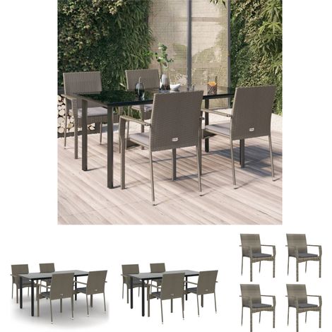 Gartenmöbel - vidaXL 5-tlg. Garten-Essgruppe mit Kissen Schwarz und Grau Poly Rattan - Gartenessplatz (1/5)