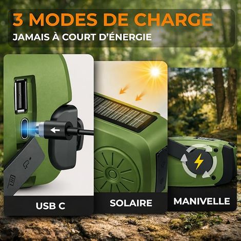 Radio Portable AM/FM/WB Radio Lampe de Poche Camping Randonnée Vert P4 (1/3)