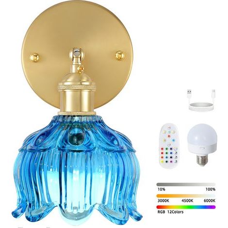 Applique murale LED sans fil avec télécommande, lampe de chevet rechargeable, intensité variable, changement de couleur RVB, 3000K-6000K, avec ampoule (1/5)