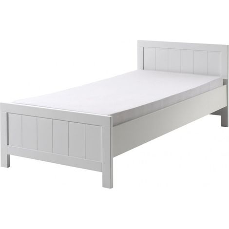 Lit 90x200 avec sommier pin massif laqué blanc Erik (1/3)
