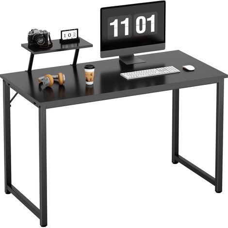 Need – Bureau d'ordinateur moderne 100x50cm – Étagères de rangement – Structure stable en panneaux de particules – Pour étudiant, noir (1/5)