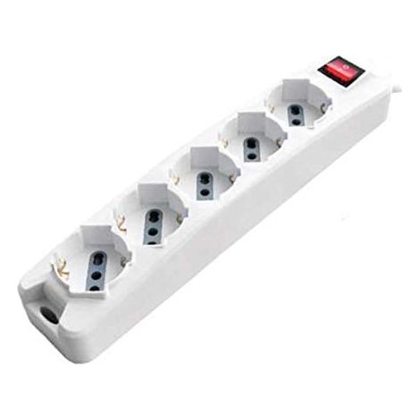 Multiprise avec câble 1,5 m 5 Prises 10/16 A biphasé + Interrupteur Lumineux fiche 16 A, Blanc (1/3)