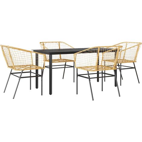 Ensemble à manger jardin 5 pcs,Salon de jardin marron poly rotin verre CFW56093 (1/5)