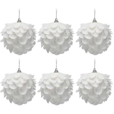 6PCS Ornements De Boule De Noël Blanc Pailleté, Boules D'ornements D'arbre De Noël Étincelants, Boules D'ornements De Noël Suspendus, Décoration D'arbre De Noël