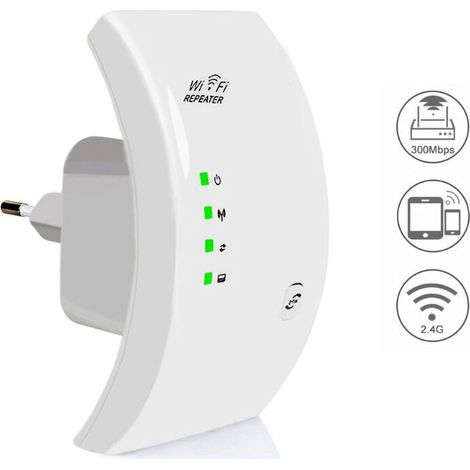 Répéteur WiFi, Amplificateur WiFi Puissant, WiFi Extender N300, WiFi Signal Booster, 1 Port Ethernet, Couvre jusqu'à 200㎡,Compatible avec Toutes Les Box Internet-Blanc (1/5)
