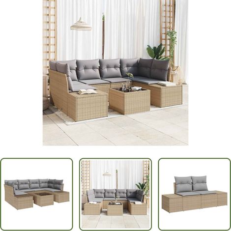 Gartenmöbel - Gartensofa-set mit Kissen 8 pcs Beige und Grau Poly-Rattan (1/5)