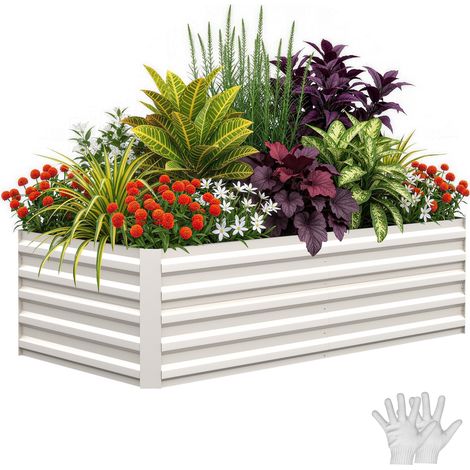 LUNSY - Bac Surélevé Jardin Acier Galvanisé - Potager Surélevé Anti-rouille, Montage Facile sans Outils(180x90x60cm, Beige) (1/5)